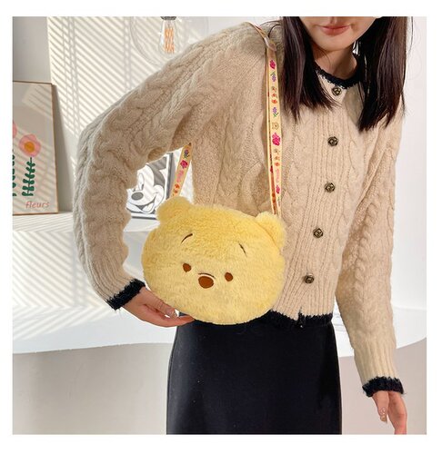 Strawberry Bear Plush Bag, Western and Cute Crossbody Bag,  New Three-Eyed Shoulder Bag, Winnie the Pooh Cartoon Bag