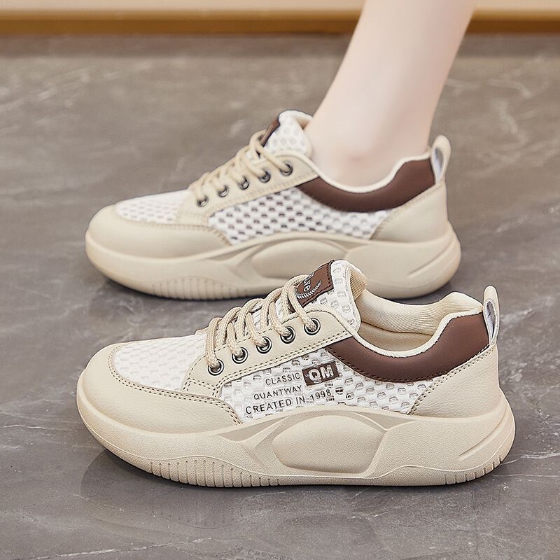 Summer Women's Shoes, New Korean Style Ins White Sneakers for Female Students, Breathable Mesh Height-Increasing Sports Shoes, Casual Sneakers for Women