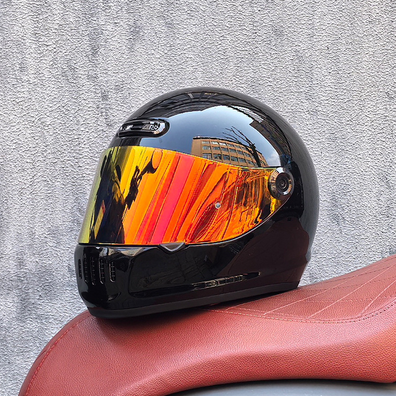 Orz Motocicleta Retro Casco completo Hombre Invierno Personalidad Cool Mujer Nacional Tendencia Crucero Coche Retro Casco Cuatro estaciones Universal