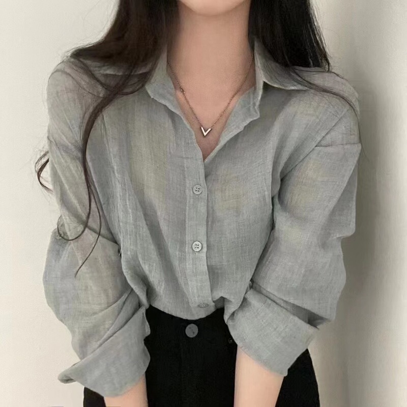 Ice Cream Color 2025 Korean Style Autum New Wrinkled Long-Sleeved Shirt Loose Casual Sun Protection Women's Shirt