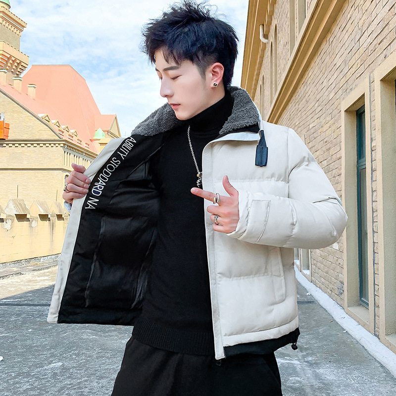 Ropa acolchada de algodón de invierno para hombres ropa acolchada de algodón grueso forrada de lana ropa acolchada de algodón bordada con cuello de pie de moda para todo el partido más tamaño en stock