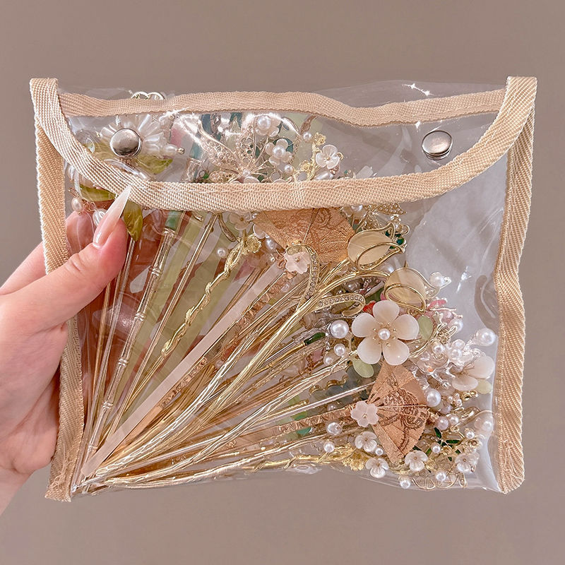 Retro simple nicho de alta estética oriental diseño de cabello de flores de frascos de estilo antiguo cabello