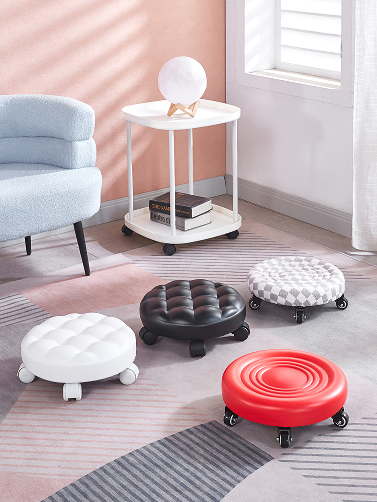 Stool with Wheels for Home Use, Silent Swivel Stool, Low Stool, Round Stool, Mobile Swivel Stool for Changing Shoes, Cross-Border