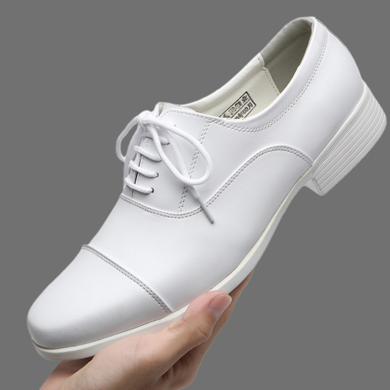 春夏款男士系帶白皮鞋三接頭制式鞋演出皮鞋護士小白鞋正品海軍