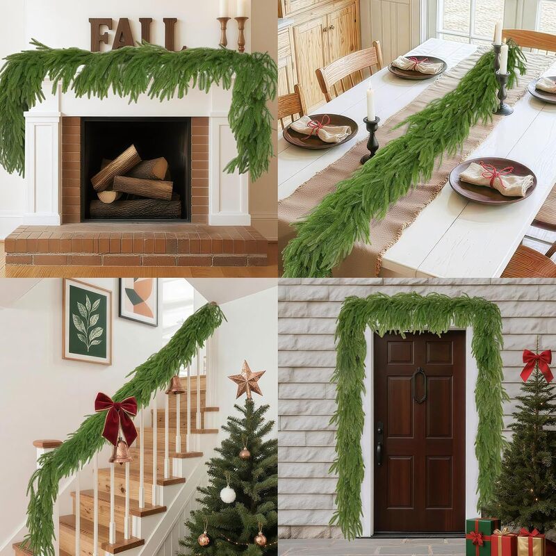 Christmas Wreath with Norfolk Pine Needles, 10-Branch Pine Needle Garland for Front Door Decoration, Home Decor Christmas Wreath with Norfolk Pine Needles, 10-Branch Pine Needle Garland for Front Door Decoration, Home Decor