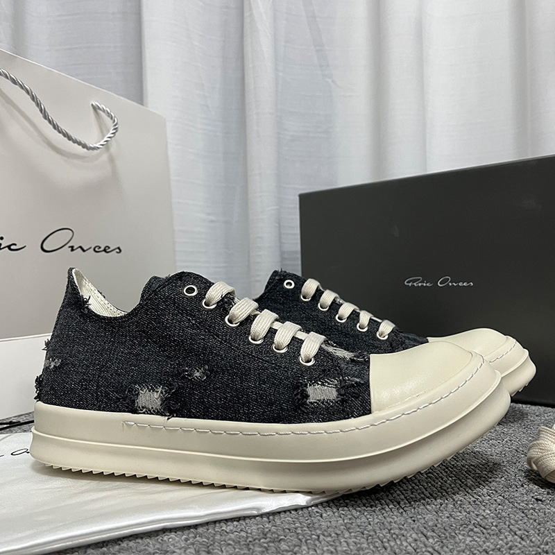 새로운 트렌디 찢어진 데님 캔버스 남성 신발 ricowee 로우 탑 클래식 모든 매치 밀크 향수 남성 및 여성 신발