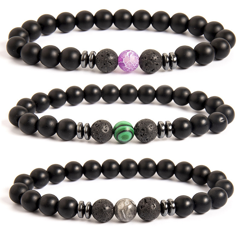 Cross-border exclusive European and American fashion hot-selling bracelet 8mm natural frosted volcanic stone map stone beaded bracelet