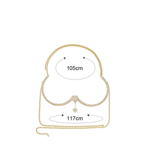 Cross-border new hot-selling accessories women's double heart pendant rhinestone chest support sexy body chain body chain