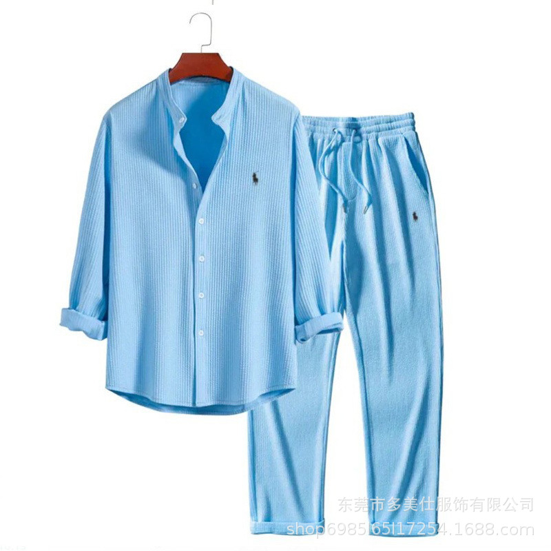 2025 European and American Aliexpress Export Independent Station Men's Casual Loose Multi-Color Beach Wear Cotton and Linen Short-Sleeved Suit Two Pieces