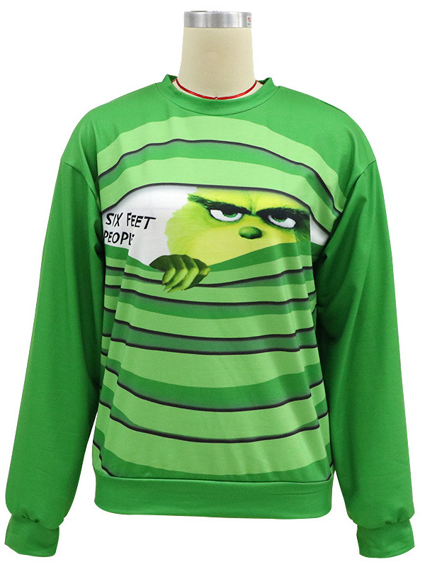 Comercio exterior de Europa y los Estados Unidos prendas de vestir de mujer impresas de manga larga ocio extraño verde monstruo otoño invierno camiseta de Navidad camiseta superior base