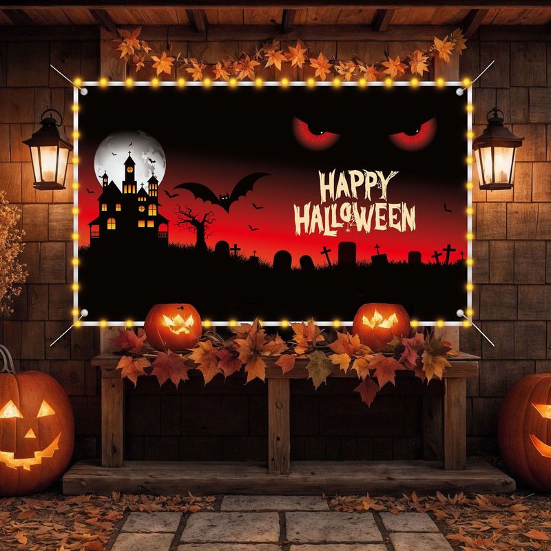 国境を越えた新しい背景布ハロウィーン城装飾パーティーのテーマ室内灯にろうそくがついている|undefined