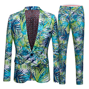  Men youth Hawaii style green leaves printed jazz dance coats band singers dance jackets gig perform blazers wedding groom dres suit for male
