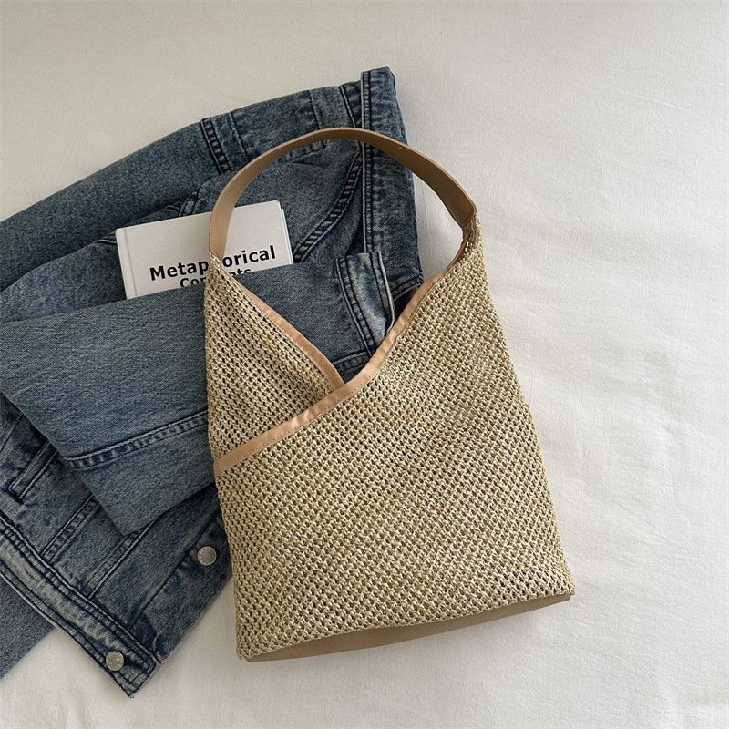 Bolsos de gran capacidad simples para mujeres 2024 nueva moda versátil bolsas de hombro casuales tejidas bolsas de playa para mujeres