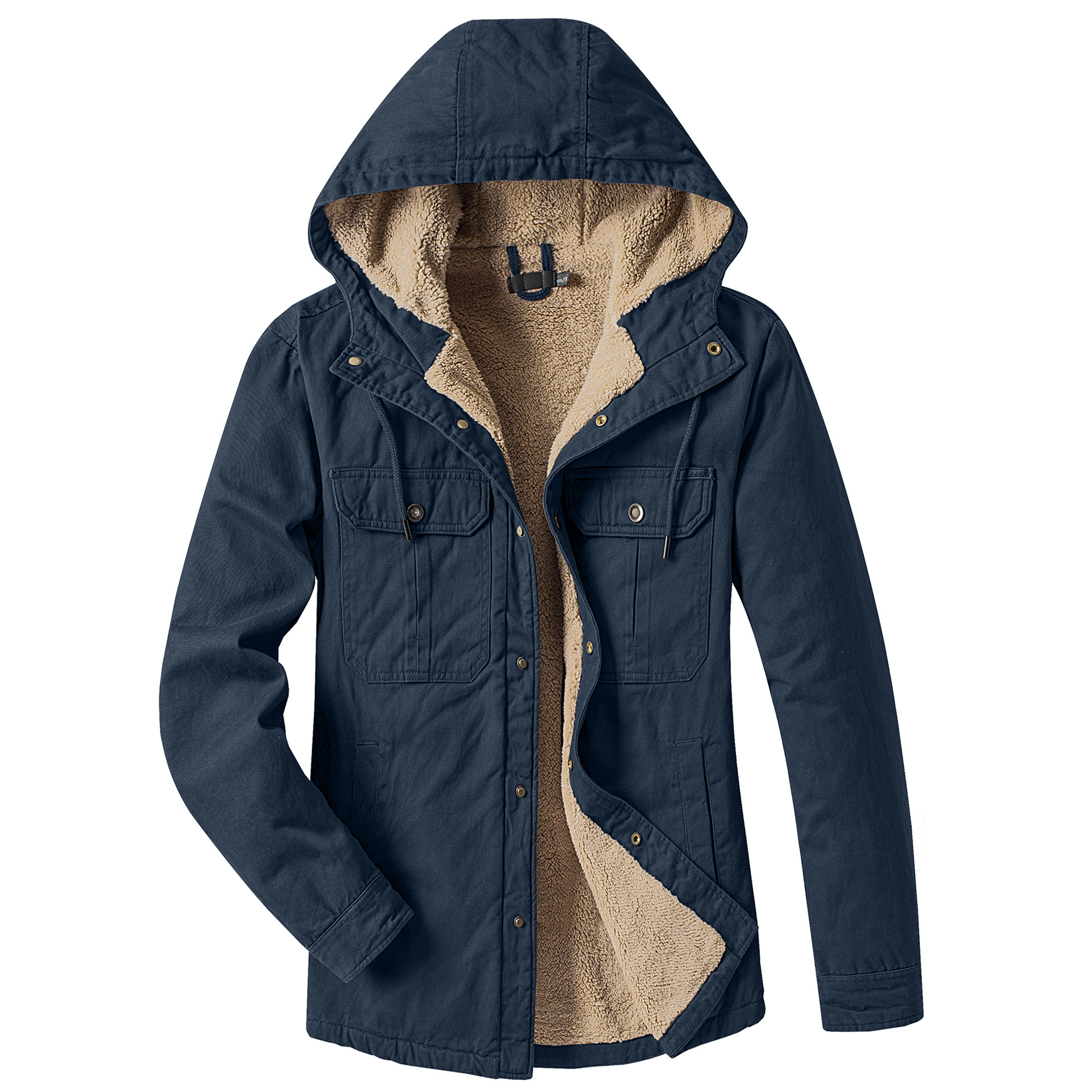Men's Clothing men's plus velvet solid color jacket casual long sleeved shirt autumn and winter hooded lambskin coat plus size tops_voghion.com