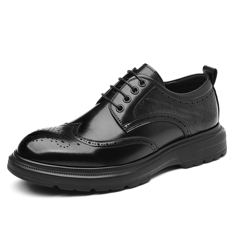 Brogue Carved Business Formal Men, Low-top Lace-up Brown Men's Casual Leather Shoes, Groom's Shoes For Men_voghion.com