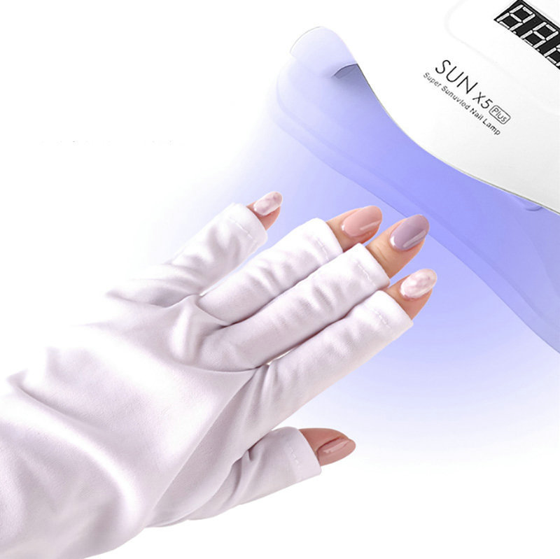 Guantes de uñas máquina de fototerapia a prueba de rayos UV guantes de belleza expuestos al dedo largo corto protector solar uñas guantes especiales a prueba de negro