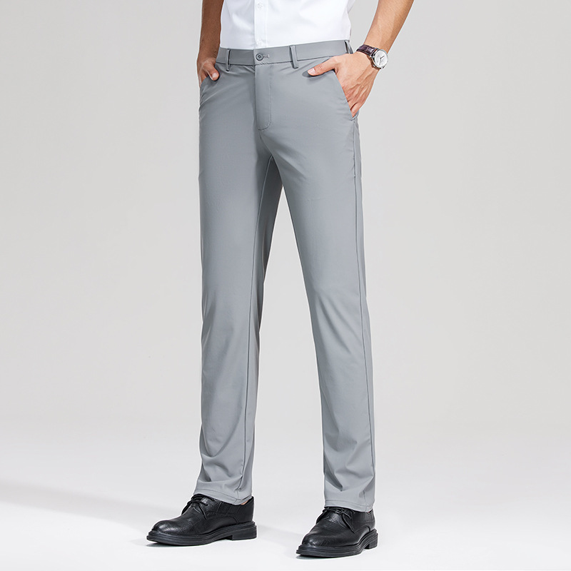 Brand Summer Thin Casual Pants Men's High-Elastic Korean Style Dress Pants Men's Silky Ice Silk Wrinkle-Resistant Non-Iron Casual Pants