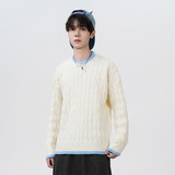 2026秋季圆领宽松长袖针织衫青少年运动风罗纹底摆透气腈纶线衫，男装针织衫/毛衣，星座614