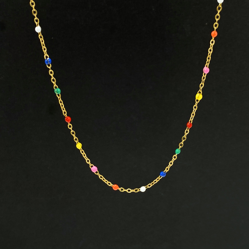 Cross-Border New Zircon Cross Titanium Steel Necklace for Women with a Unique Design, Niche Oil-Drip Bead Cross Clavicle Chain