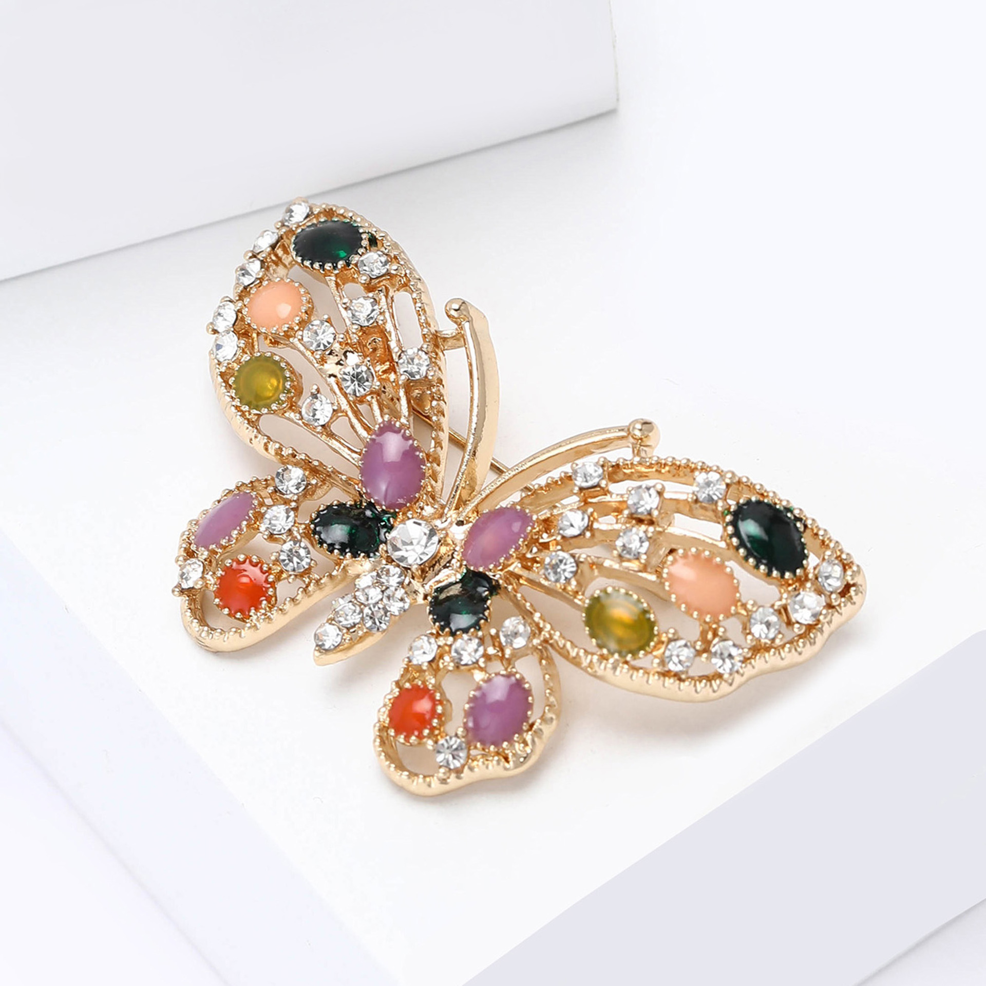 European and American Fashion Creative Hollow Butterfly Enamel Brooch Exquisite and Elegant Alloy Rhinestone Brooch Manufacturer Direct Sales Wholesale