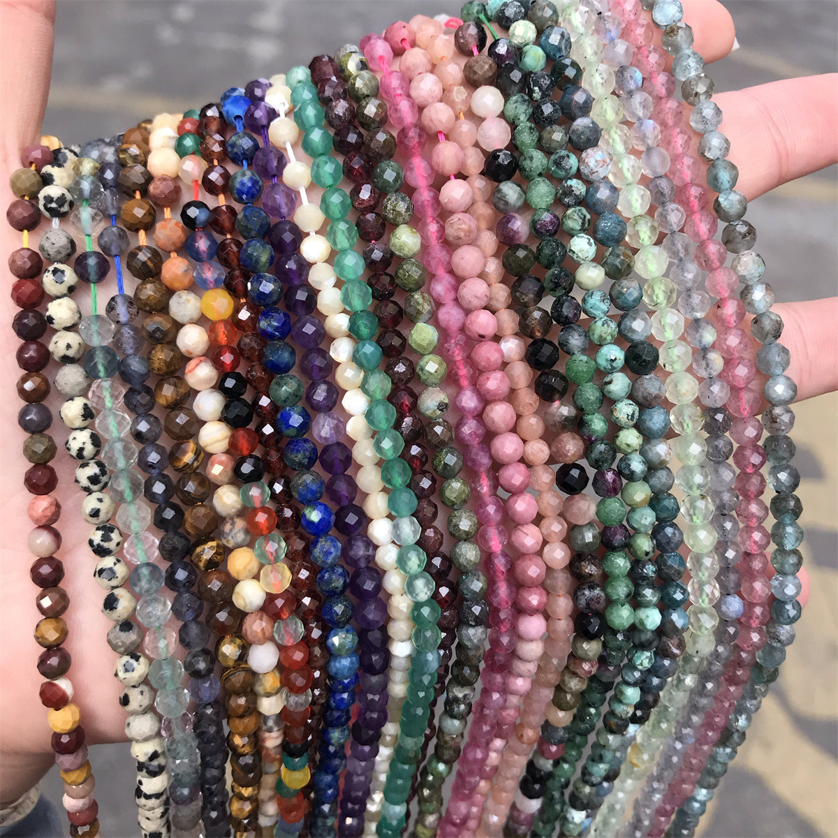 4mm玛瑙碧玺天然石刻面小圆珠水晶猫眼锆石散珠半成品diy饰品配珠