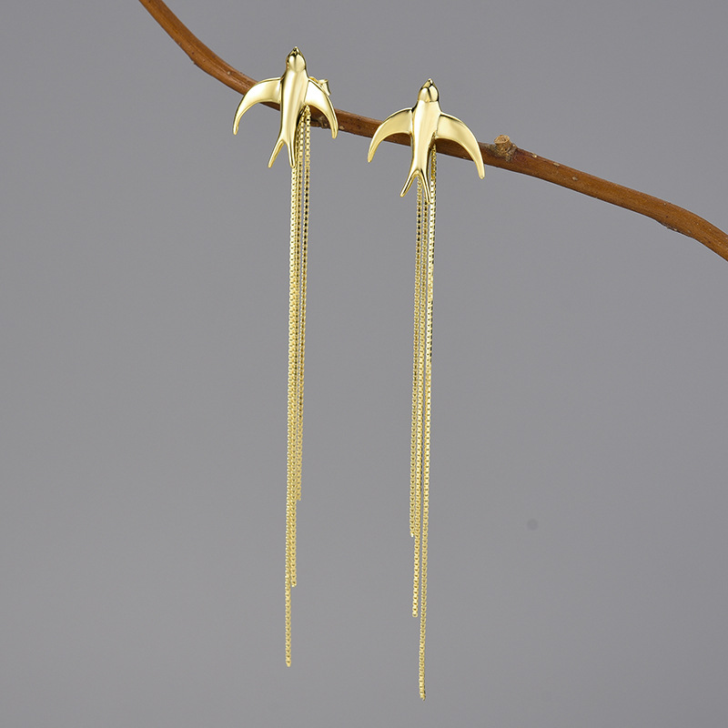 Produced by Yuanjiao Chunyan Xianliu S925 Sterling Silver Swallow Chain Earrings Literary and Artistic National Style Earrings for Women