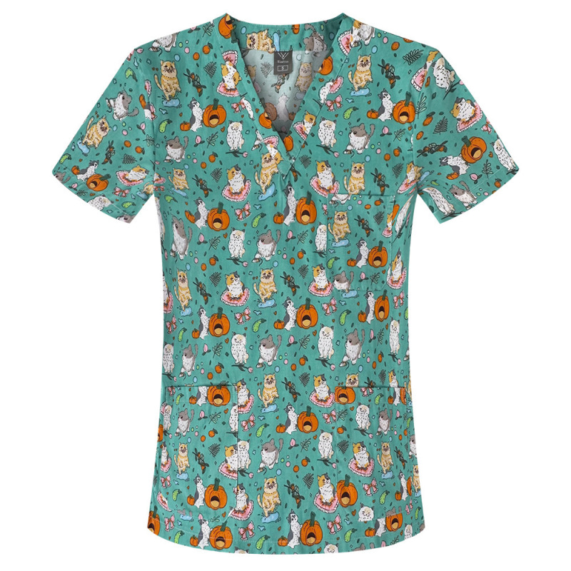 2025国境を越えたアマゾンの爆発的なアニメプリント看護師服女性vネック半袖tシャツ上着手術服の仕事|undefined