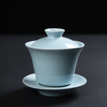 三才盖碗茶杯汝窑纯手工正品开片可养复古单个小号陶瓷泡茶具套装