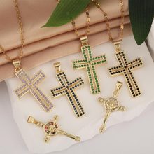 欧美女式吊坠项链 铜镀真金镶锆石颈链 跨境热销爆款十字架嘴唇链