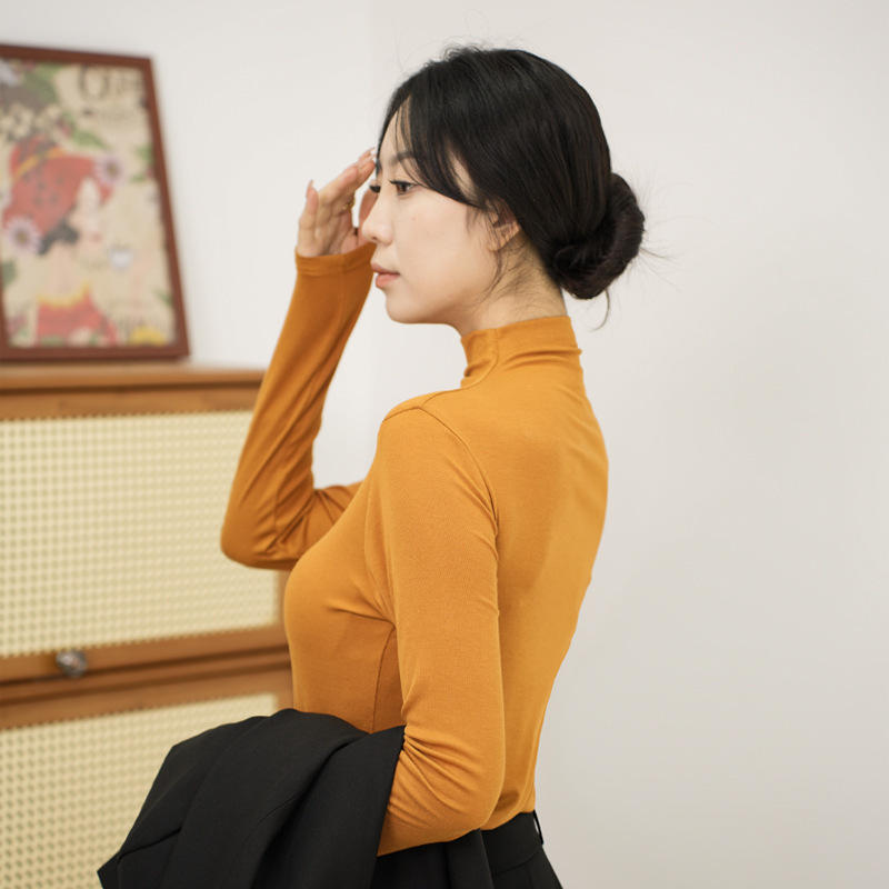秋冬の気質の半高襟のモーデールの底のシャツの女性の秋とベルベットの女性の修身の長袖の高襟の中で上着を掛けます。|undefined