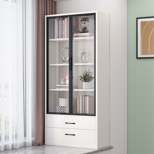 Solid Wood Bookshelf Storage Rack Children's Home Bookcase Floor-Standing Balcony Bay Window Cabinet Storage Cabinet with Glass Display Cabinet
