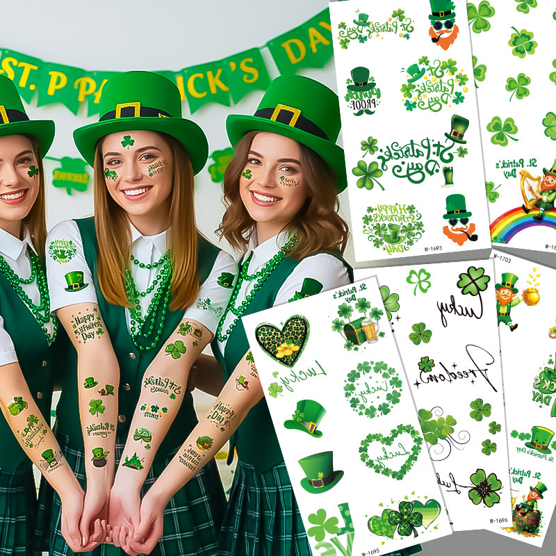 Cross-Border St. Patrick's Day Tattoo Stickers Waterproof Irish National Day Clover Children's Cartoon Party Stickers