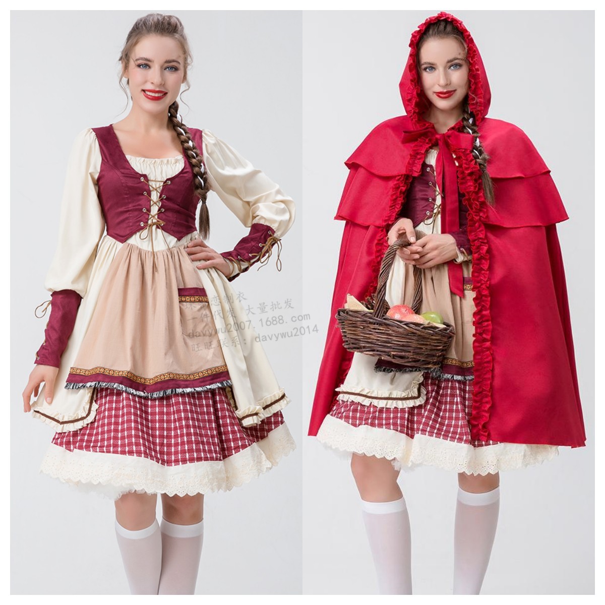 萬聖節成人田園小紅帽舞台劇演出服 莊園農場女僕服裝派對演出服