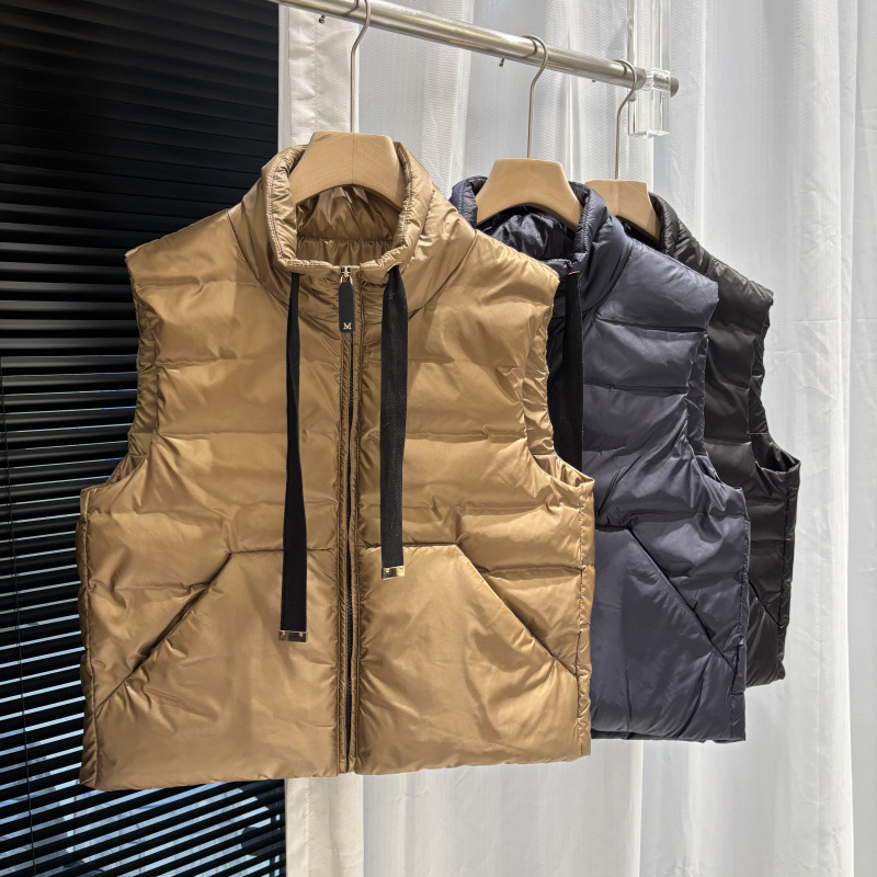 2025 Autumn/Winter European Fashion Light Luxury Short Stand Collar Vest White Duck down Vest Waistcoat down Jacket Coat for Women