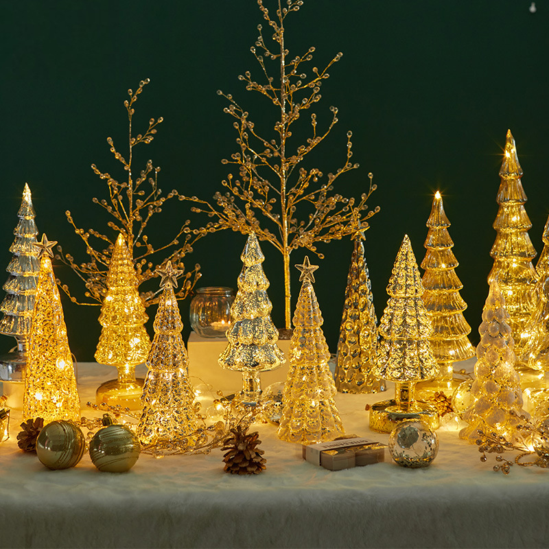 Árbol de Navidad de vidrio decoración de escritorio decoración luminosa lámpara de noche transfronteriza decoración del hogar props regalos de Navidad