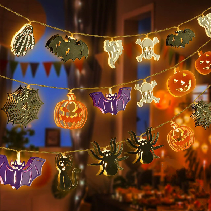 Halloween wrought iron pumpkin light string spider ghost skeleton bat ghost festival horror atmosphere decorative lights string Halloween wrought iron pumpkin light string spider ghost skeleton bat ghost festival horror atmosphere decorative lights string