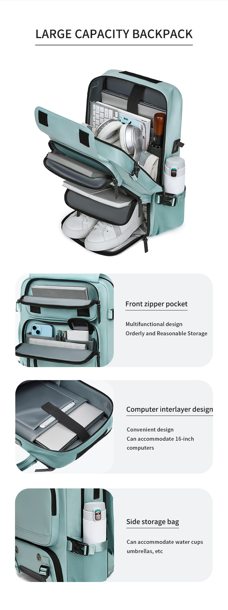 Sac à dos de voyage pour hommes et femmes, sac à dos de transport extra large avec fermetures à glissière robustes, sac à dos pour ordinateur portable 16 pouces avec port de chargeur USB et housse de bagage_voghion.com