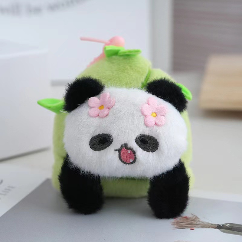 Red popularidad adorable brotes de bambú pequeño panda colgante juguetes de peluche muñeca bolsos colgantes llaveros muñecas de tela