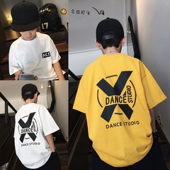 Boys Summer Medium Kids T-Shirt Korean Style Letter Print Hip-Hop Dance Children Loose Teenagers Short Sleeve Top