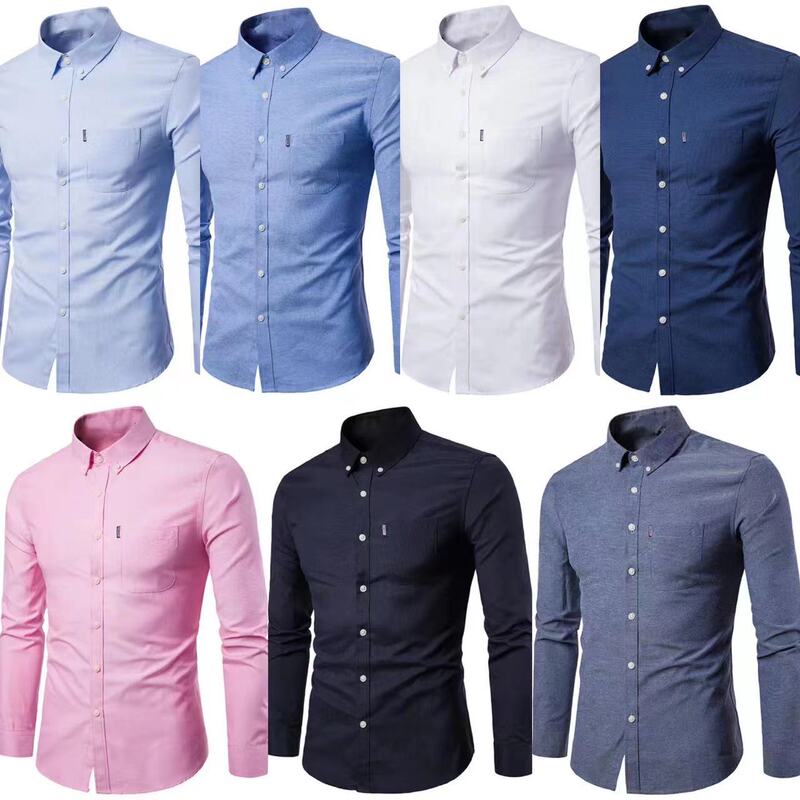 2025 New Oxford Long-Sleeved Shirt Men's Shirt Korean Style No-Iron Slim Pure Color Casual Men's Clothing for Young and Middle-Aged People