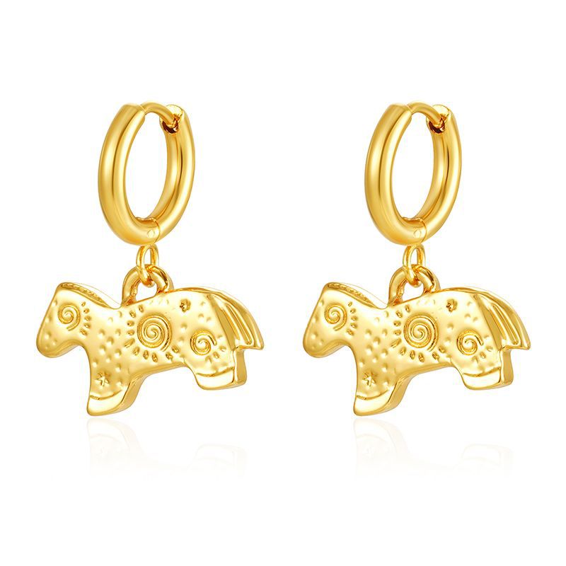 Pendientes colgantes de moda transfronteriza europea y americana, aretes redondos de acero inoxidable de todo fósforo, pendientes simples para mujer de 18K chapados al por mayor