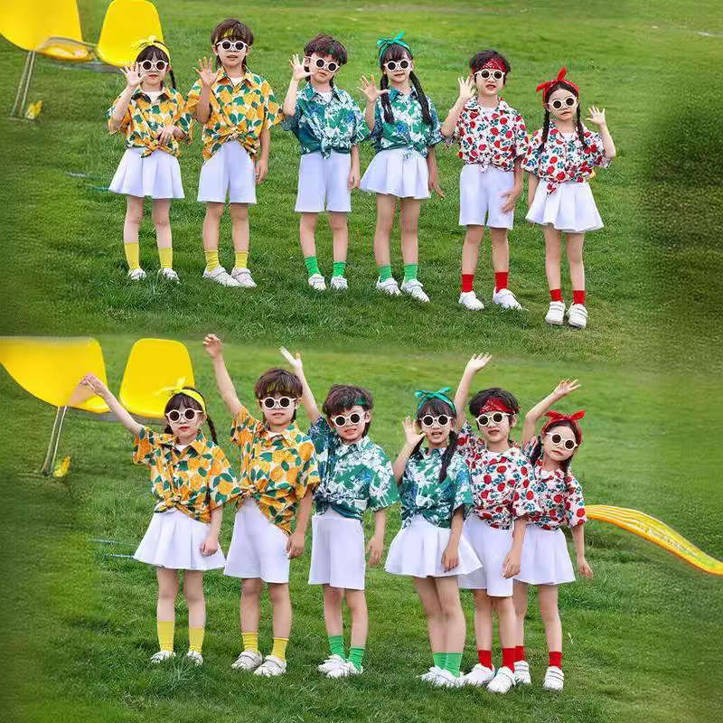 어린이 치어리더 의상 유치원 컬러 반팔 초등학교게임 개막식 공연 의상