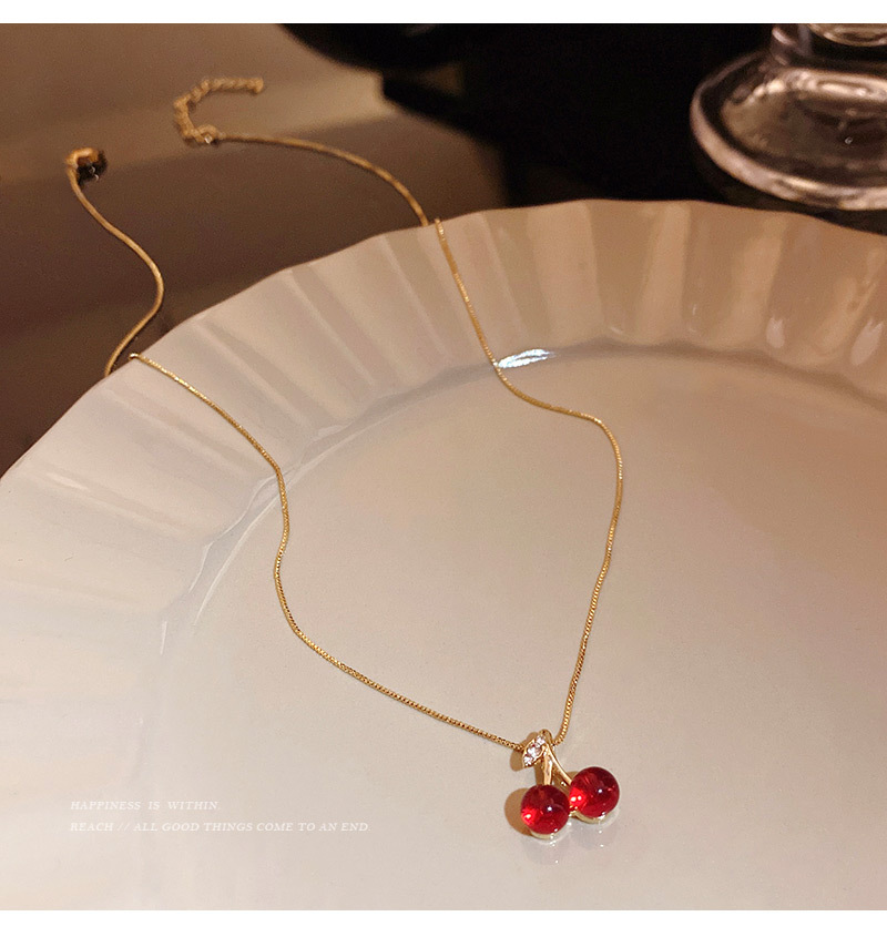 Sweet Cherry Copper Plating Resin Pendant Necklace