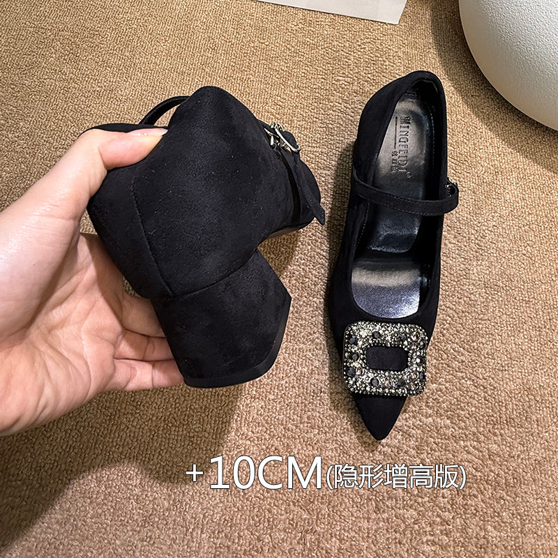 2026 nuevo estilo francés con diamante de agua botón cuadrado Mary Jane zapatos de mujer tacones ultra altos puntiagudos zapatos de mujer tacones gruesos 10CM