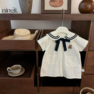 【柠里】日系学院风！女宝宝可爱小熊领结海军翻领衬衫娃娃裙子潮