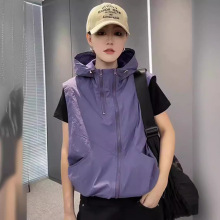 夏季薄款连帽马甲女2024新款透气韩版宽松显瘦双拉链外套透气轻薄