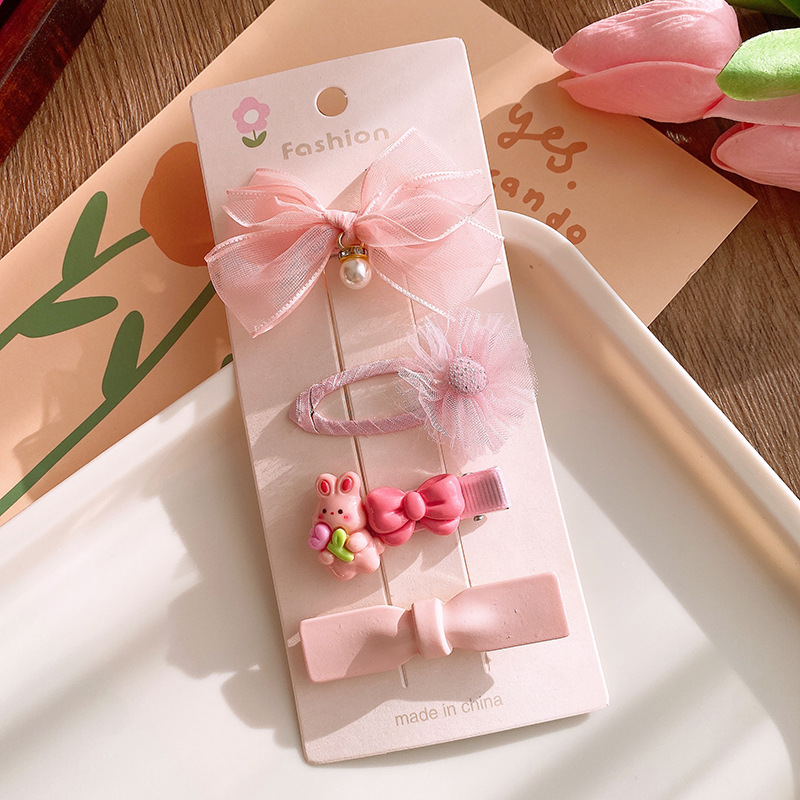 4 flores rosadas suaves cabello de tela de cabello galletas de cabello chicas fábrica de acento para el cabello princesa universal clip BB