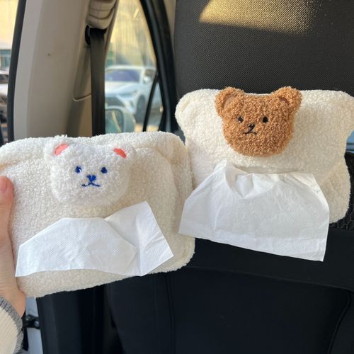 Cute Plush Bear Car Washroom Paper Towel Box Portable Rear Seat Paper Towel Box Car Decoration Hanger Towel Box