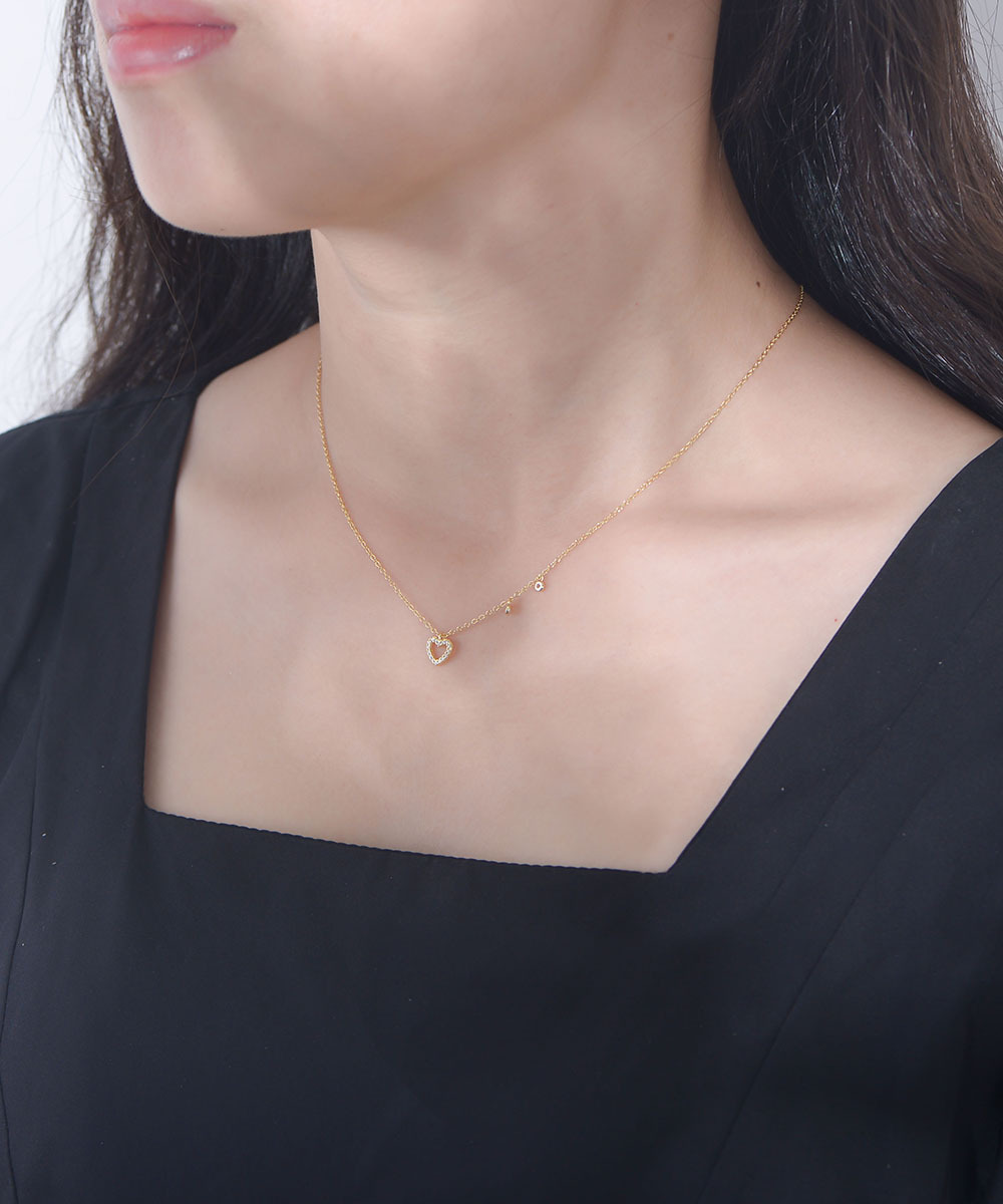 5g Weight 0.03µm Gold Plating Thickness 925 Sterling Silver Zircon Inlay Heart Shape Pendant Necklace