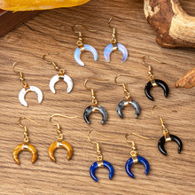 宙航饰品 跨境爆款天然水晶月亮耳坠粉水晶牛角耳环简约耳饰批发